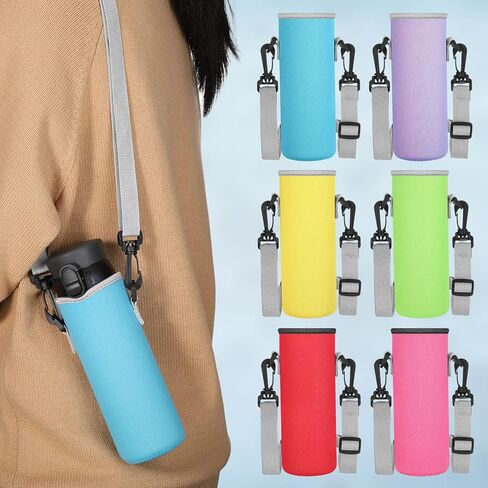 RTTERI 6 PCS Neoprene Mater Bottle Carrier Bag مع حزام كتف قابل للتعديل 32 أوقية عازلة زجاجة ماء غطاء مبرد للفولاذ المقاوم للصدأ/الزجاج/البلاستيك (لطيف) in Kuwait