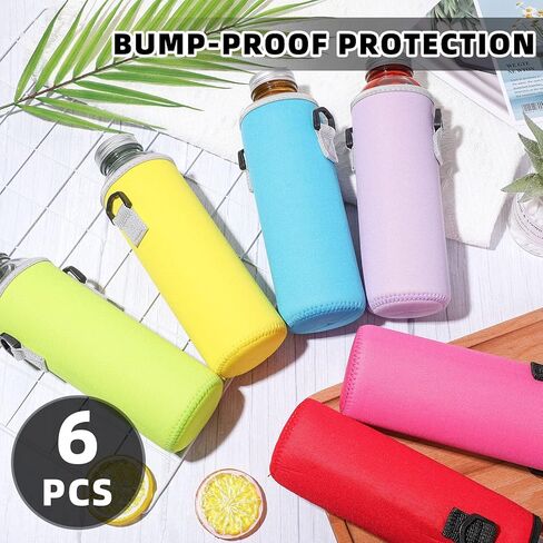 RTTERI 6 PCS Neoprene Mater Bottle Carrier Bag مع حزام كتف قابل للتعديل 32 أوقية عازلة زجاجة ماء غطاء مبرد للفولاذ المقاوم للصدأ/الزجاج/البلاستيك (لطيف) in Kuwait