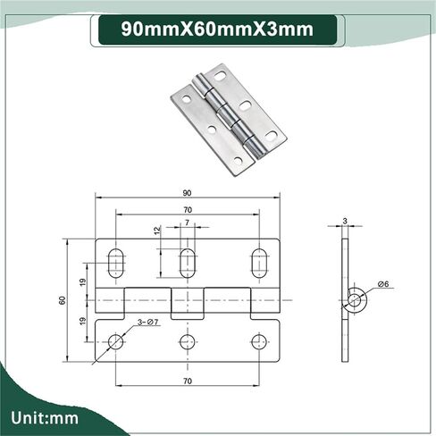 مفصلات صامتة تحمل الحمل 304 هيكل الفولاذ المقاوم للصدأ 1pcs (75mmmx50mmx2mm) in Saudi Arabia