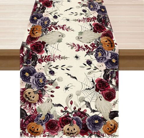 Xchi Flowers Spooky Pumpkin Halloween Table Runner Party Table Decoration for Home Kitch Deining Holiday Decor in Kuwait