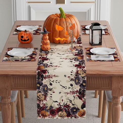 Xchi Flowers Spooky Pumpkin Halloween Table Runner Party Table Decoration for Home Kitch Deining Holiday Decor in Kuwait