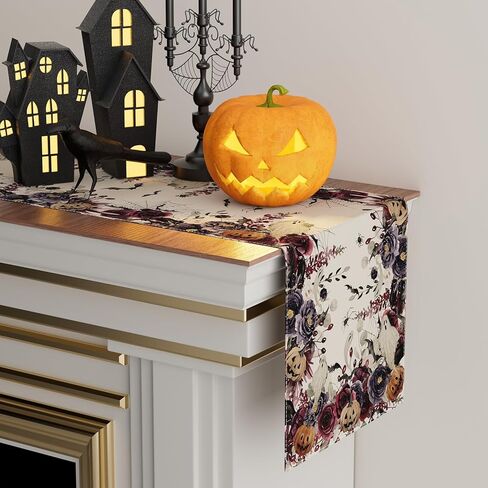 Xchi Flowers Spooky Pumpkin Halloween Table Runner Party Table Decoration for Home Kitch Deining Holiday Decor in Kuwait