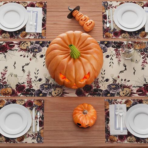 Xchi Flowers Spooky Pumpkin Halloween Table Runner Party Table Decoration for Home Kitch Deining Holiday Decor in Kuwait