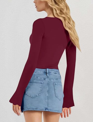 Aimcoo Women's Y2K Tie tops Tops Bell Sleeve Sexy Crop Top Stirts Long Squart in Kuwait