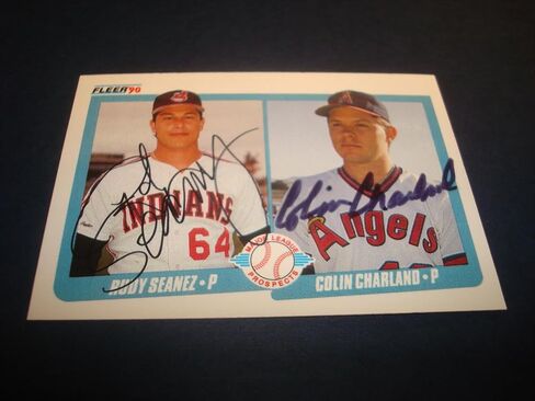 1990 Fleer #640 Rudy Seanez Indians & Colin Charland Angels وقع RC Autograph - بطاقات البيسبول الموقعة in Saudi Arabia