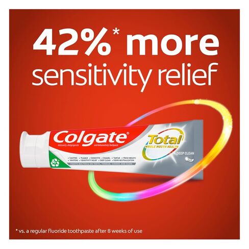 Colgate Total Whitening + Gresh Boost Pattern Toating Gel ، 10 مزايا ، بدون مقايضات ، يساعد على محاربة البكتيريا ، وتنفس الأنفاس ، وتبييض الأسنان ويوفر تخفيف الحساسية ، نكهة النعناع ، حزمة واحدة ، 5.1 أوقية أنبوب in Kuwait
