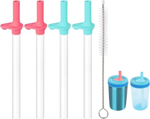 4pcs Replacement Straws with Bite Valve for Zak Designs Kelso 15 oz, with 1 Cleaning Brush Reusable Kids Cup Replacement Straws Accessory for Zak, BPA-Free (Light Blue + Pink) in Saudi Arabia