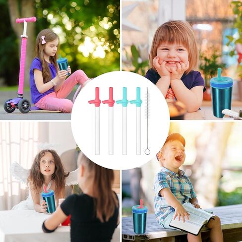 4pcs Replacement Straws with Bite Valve for Zak Designs Kelso 15 oz, with 1 Cleaning Brush Reusable Kids Cup Replacement Straws Accessory for Zak, BPA-Free (Light Blue + Pink) in Saudi Arabia
