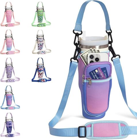 DLOCCOLD Water Bottle Carrier Bag with Phone Pocket for 40 oz Tumbler, Water Bottle Holder with Adjustable Shoulder & Handheld Strap, Carrier Sling Bag for Water Bottle Walking Camping Travelling in Kuwait