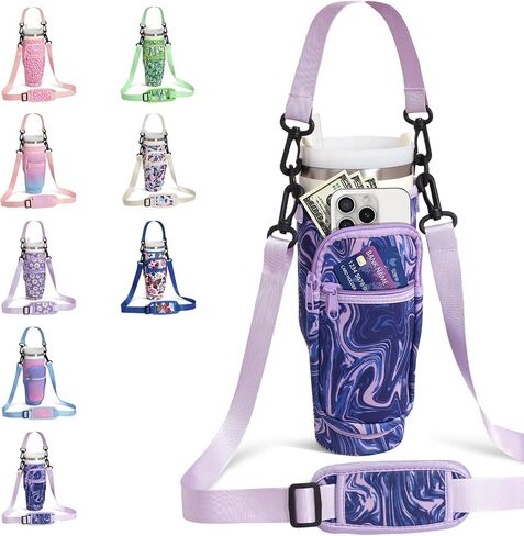DLOCCOLD Water Bottle Carrier Bag with Phone Pocket for 40 oz Tumbler, Water Bottle Holder with Adjustable Shoulder & Handheld Strap, Carrier Sling Bag for Water Bottle Walking Camping Travelling in Kuwait