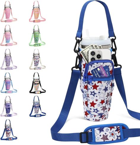 DLOCCOLD Water Bottle Carrier Bag with Phone Pocket for 40 oz Tumbler, Water Bottle Holder with Adjustable Shoulder & Handheld Strap, Carrier Sling Bag for Water Bottle Walking Camping Travelling in Saudi Arabia