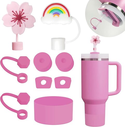Cup Accessories Set Includes 6Pcs Silicone Spill Proof Stopper, 2Pcs Straw Cover Cap for 9-10 mm Straw, 1Pcs Silicone Boot Compatible with Stanley Cup 40oz&30oz Tumbler(Chili) in Saudi Arabia