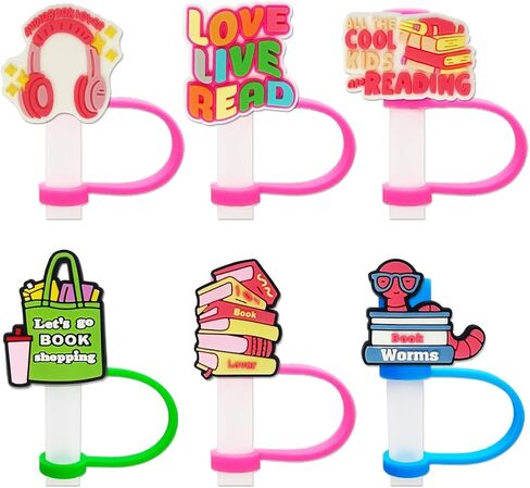 6Pcs Bookish Straw Covers Cap Toppers for Stanley Cup 40Oz Tumbler with Handle, 10mm 0.4in Dust-Proof Reusable Straw Tips Lids in Saudi Arabia