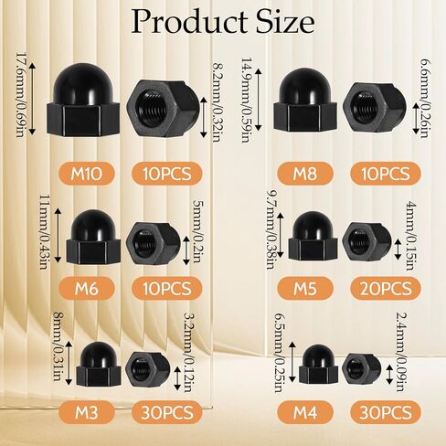 110 pcs 6 أحجام hex cap cap nuts kit kit kit ، m3 m4 m5 m6 m8 m10 ، caps nylon metric for bort for ourdoor ourdoor ، dome hex hex conts for protection ، in Saudi Arabia