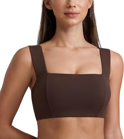 CRZ Yoga Butterluxe Womens Square Neck Sports حمالات الصدر - أشرطة عريضة داعمة مفتوحة الظهر مسببة محصول اليوغا محصول in Kuwait