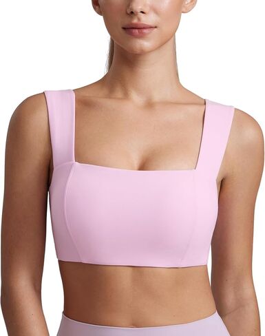 CRZ Yoga Butterluxe Womens Square Neck Sports حمالات الصدر - أشرطة عريضة داعمة مفتوحة الظهر مسببة محصول اليوغا محصول in Kuwait
