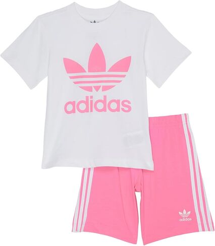 adidas Originals unisex baby Trefoil Shorts Tee and Toddler T Shirt Set, White/Vivid Red, 4T US in Saudi Arabia