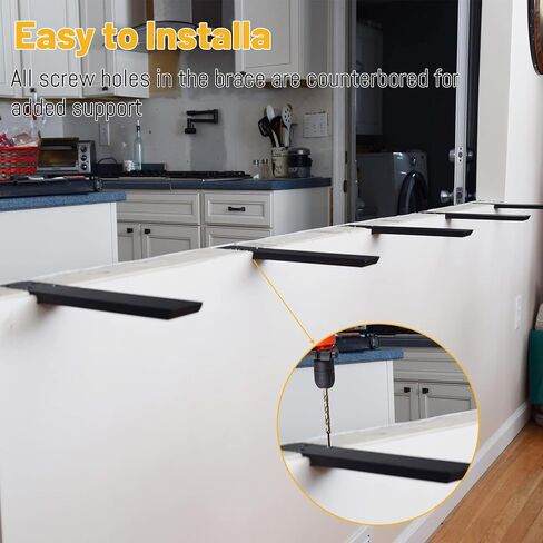أقواس دعم كونترتوب من الجرانيت المخفية 4 حزمة 20 "L x 2.5" واط ، 3/8 "أقواس عداد ثقيلة العداد الثقيلة ، الدعم المتسلق على الجدار الأسود الدعم لدعم الكوارتز ، الخشب ، الخرسانة ، الجزيرة in Kuwait