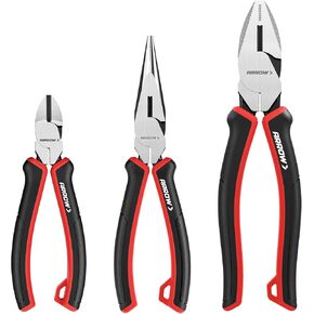 ARROW 3PC Pliers Set, Includes 8.5 Inch Linesman, 8 Inch Needle Nose Pliers, 6 Inch Diagonal Cutter, Comfortable Ergonomic Anti-slip Handle, for Basic Repairs in Kuwait