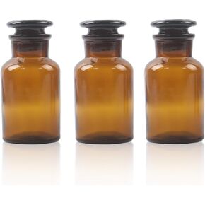 KLMNOP 3 PCS 125ML LAB GLASS COSTENT ، زجاجة العنبر الفم واسعة مع سدادة أرضية للمختبرات والجامعات والمنزل (العنبر) in Kuwait