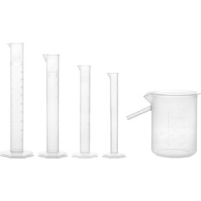 مجموعة أسطوانة متخرج Eisco - 10 مل ، 25 مل ، 50 مل و 100 مل + 250 مل سفينة إزاحة - تسامح الفئة ب - قاعدة مثمنة - البلاستيك البولي بروبيلين - الجودة الصناعية ، Autolavable in Kuwait
