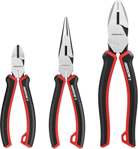 ARROW 3PC Pliers Set, Includes 8.5 Inch Linesman, 8 Inch Needle Nose Pliers, 6 Inch Diagonal Cutter, Comfortable Ergonomic Anti-slip Handle, for Basic Repairs in Kuwait
