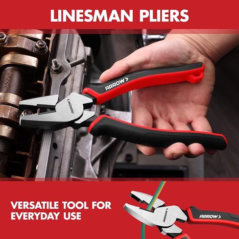 ARROW 3PC Pliers Set, Includes 8.5 Inch Linesman, 8 Inch Needle Nose Pliers, 6 Inch Diagonal Cutter, Comfortable Ergonomic Anti-slip Handle, for Basic Repairs in Kuwait