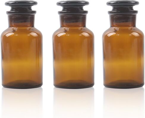 KLMNOP 3 PCS 125ML LAB GLASS COSTENT ، زجاجة العنبر الفم واسعة مع سدادة أرضية للمختبرات والجامعات والمنزل (العنبر) in Kuwait