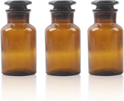 KLMNOP 3 PCS 125ML LAB GLASS COSTENT ، زجاجة العنبر الفم واسعة مع سدادة أرضية للمختبرات والجامعات والمنزل (العنبر) in Kuwait