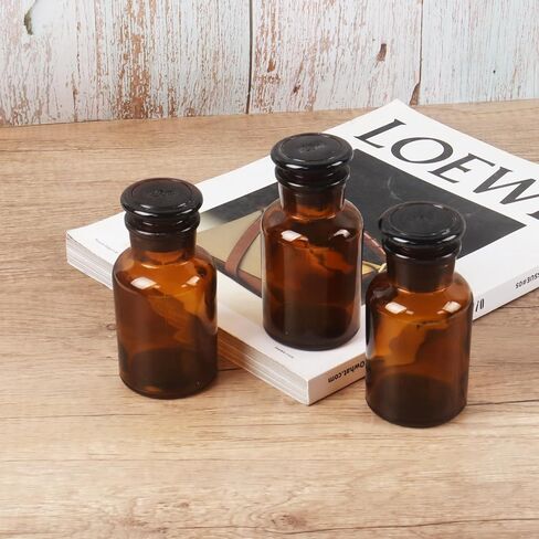 KLMNOP 3 PCS 125ML LAB GLASS COSTENT ، زجاجة العنبر الفم واسعة مع سدادة أرضية للمختبرات والجامعات والمنزل (العنبر) in Kuwait