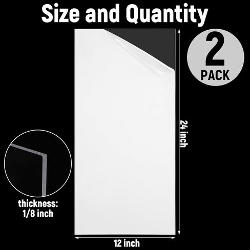 2 Pcs 12 x 24 x 1/8 Polycarbonate Clear Plastic Sheet, Stronger, Shatter Resistant, Easier to Cut, Bend, Transparent Plastic Panels Board for DIY Industrial Hobby Crafts Picture Frames in Saudi Arabia