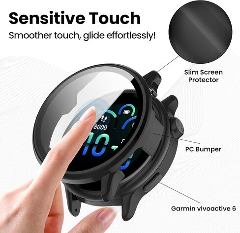 6-Pack Screen Protector Case Compatible with Garmin Vivoactive 6 with Tempered Glass, Ultra-Thin Hard PC Full Protective Face Cover Bumper Shell in Saudi Arabia