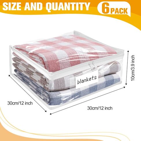Plastic Storage Bags with Easy-Glide Zipper, Pack of 6, Durable Clear Vinyl Zippered Storage Bags for Clothes Sweaters Comforters Blankets Sheets Bedding (12 x 12 x 3.9 Inch) in Kuwait
