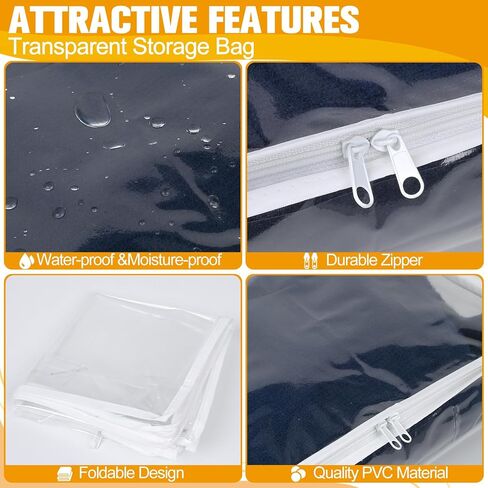 Plastic Storage Bags with Easy-Glide Zipper, Pack of 6, Durable Clear Vinyl Zippered Storage Bags for Clothes Sweaters Comforters Blankets Sheets Bedding (12 x 12 x 3.9 Inch) in Kuwait