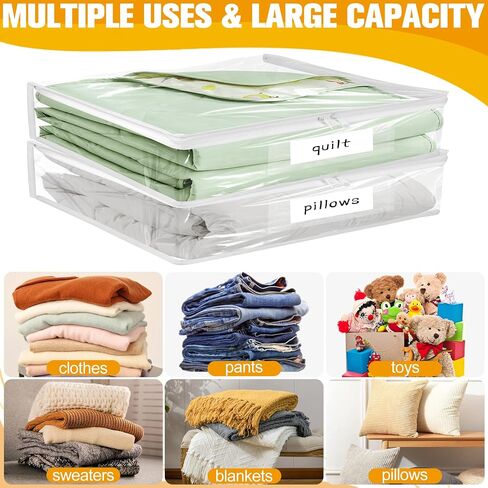 Plastic Storage Bags with Easy-Glide Zipper, Pack of 6, Durable Clear Vinyl Zippered Storage Bags for Clothes Sweaters Comforters Blankets Sheets Bedding (12 x 12 x 3.9 Inch) in Kuwait