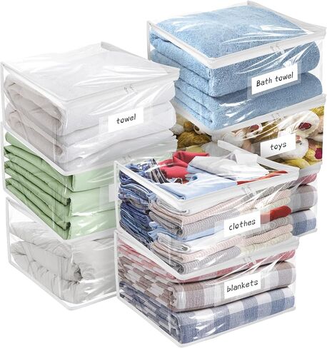 Plastic Storage Bags with Easy-Glide Zipper, Pack of 6, Durable Clear Vinyl Zippered Storage Bags for Clothes Sweaters Comforters Blankets Sheets Bedding (12 x 12 x 3.9 Inch) in Kuwait