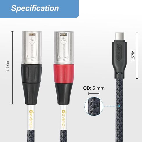 Devinal USB C إلى كبل الصوت المزدوج XLR ، ترقية نوع USB من النوع C إلى XLR MALE MOART OUTPUT CORPTER محول لمكبر الصوت ، مكبر الصوت ، وحدة التحكم الخلاط ، إلخ 10 قدم in Saudi Arabia