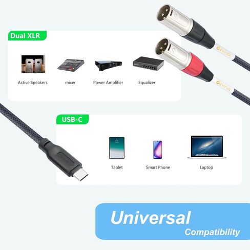 Devinal USB C إلى كبل الصوت المزدوج XLR ، ترقية نوع USB من النوع C إلى XLR MALE MOART OUTPUT CORPTER محول لمكبر الصوت ، مكبر الصوت ، وحدة التحكم الخلاط ، إلخ 10 قدم in Saudi Arabia