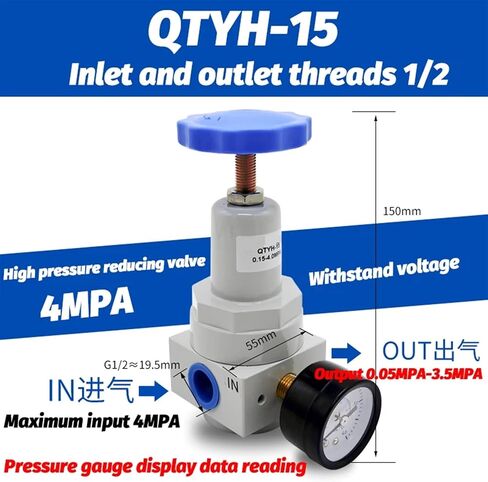 1pcs Pneumatic QTYH High Pressure 0~40 bar Air Regulator with Gauge Port 1/4 3/8 1/2 2 inch 1/2" QTYH QTY-08 10 15 20 25 32 40 50(QTYH-25) in Kuwait