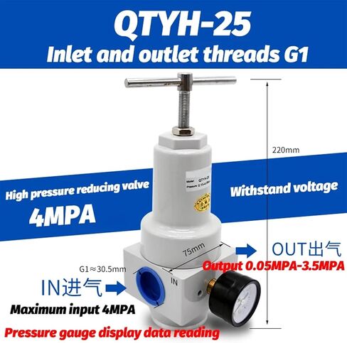 1pcs Pneumatic QTYH High Pressure 0~40 bar Air Regulator with Gauge Port 1/4 3/8 1/2 2 inch 1/2" QTYH QTY-08 10 15 20 25 32 40 50(QTYH-25) in Kuwait