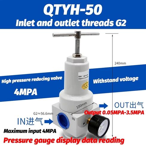 1pcs Pneumatic QTYH High Pressure 0~40 bar Air Regulator with Gauge Port 1/4 3/8 1/2 2 inch 1/2" QTYH QTY-08 10 15 20 25 32 40 50(QTYH-25) in Kuwait