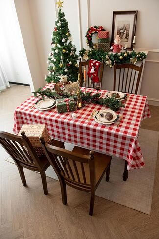 Waterproof Checkered Tablecloth Fabric - Rectangle 58x84 Inch Classic Gingham Buffalo Plaid Table Cloth for Indoor/Outdoor Use - Washable Table Cover for Kitchen, BBQs, and Parties in Saudi Arabia