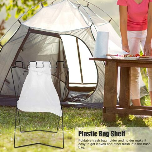 Qiilu Trash Bag Holder, Garbage Bag Holder BBQ Picnic Portable Trash Bag Rack Iron Wire Folding Shelf Garbage Bag Rack in Saudi Arabia