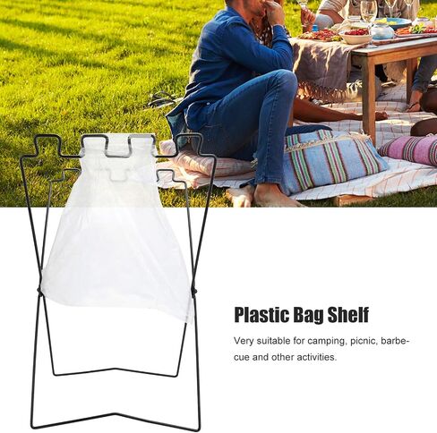 Qiilu Trash Bag Holder, Garbage Bag Holder BBQ Picnic Portable Trash Bag Rack Iron Wire Folding Shelf Garbage Bag Rack in Saudi Arabia