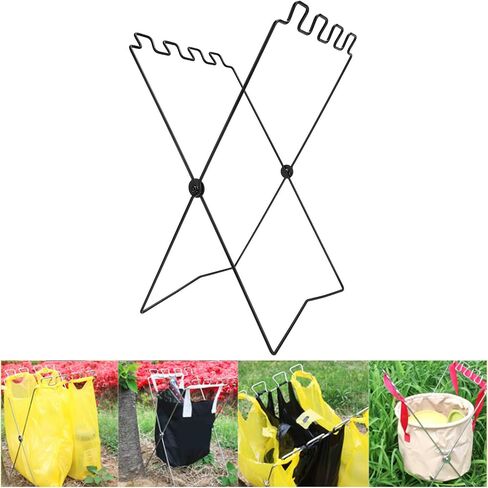 Qiilu Trash Bag Holder, Garbage Bag Holder BBQ Picnic Portable Trash Bag Rack Iron Wire Folding Shelf Garbage Bag Rack in Saudi Arabia