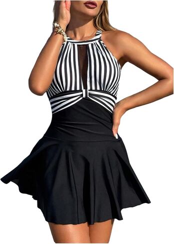 Gorglitter Color Women Block Block Dress Tumy Control Swimsuit Dress Dress in Kuwait
