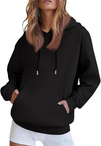 Hoodies For Women Oversized Cute Drawstring Hooded Neck Sweatshirts For Women Fleece Long Sleeve Casual Preppy Pullover Tops in Saudi Arabia