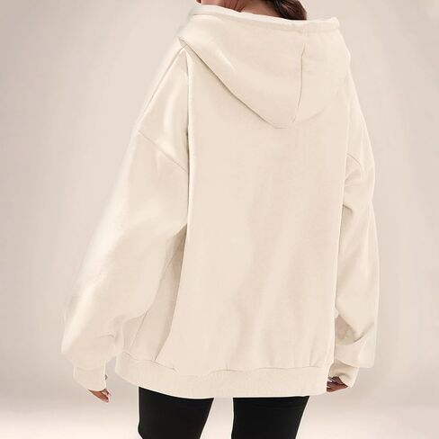 Zip Up Hoodie Women Oversized Hooded Sweatshirt Fall Winter Fleece Long Sleeve Tops Drop Shoulder Jacket With Pockets in Saudi Arabia