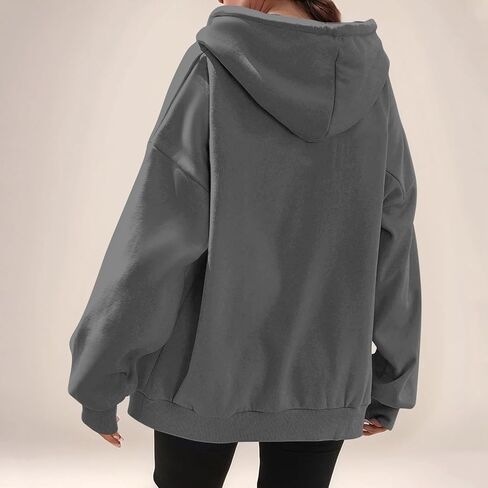 Zip Up Hoodie Women Oversized Hooded Sweatshirt Fall Winter Fleece Long Sleeve Tops Drop Shoulder Jacket With Pockets in Saudi Arabia