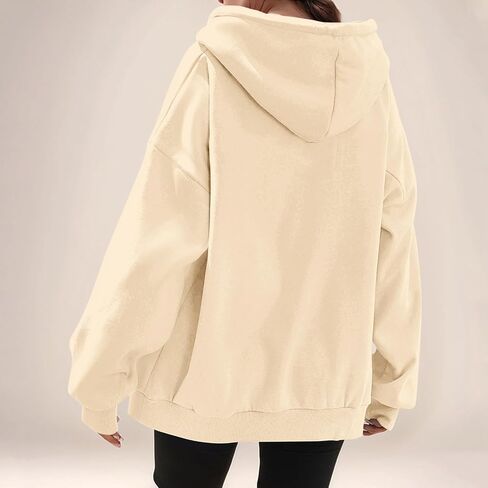 Zip Up Hoodie Women Oversized Hooded Sweatshirt Fall Winter Fleece Long Sleeve Tops Drop Shoulder Jacket With Pockets in Saudi Arabia